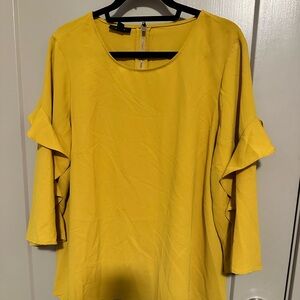 Alfani Mustard Ruffle Sleeve Blouse